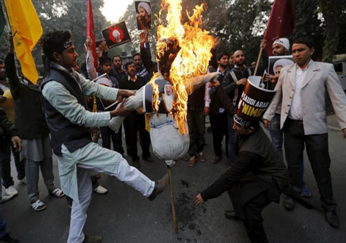 عکس/ آتش زدن آدمک ملک سلمان در دهلی نو